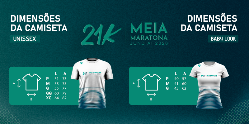 Tabela de medidas das camisetas